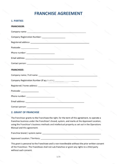 Franchise Agreement — Word & PDF Template — document template in DOCX format