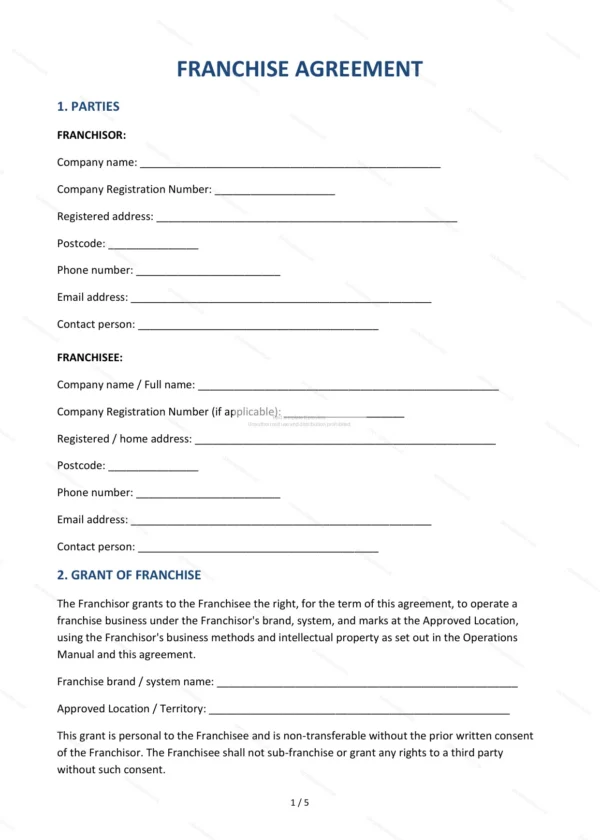 Franchise Agreement — Word & PDF Template