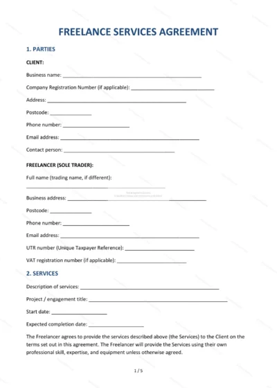 Freelance Services Agreement — Word & PDF Template — document template in DOCX format