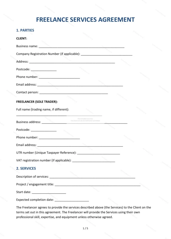 Freelance Services Agreement — Word & PDF Template