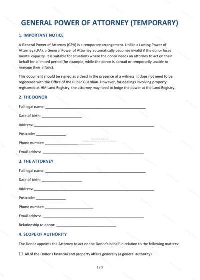 General Power of Attorney — Word & PDF Template — document template in DOCX format