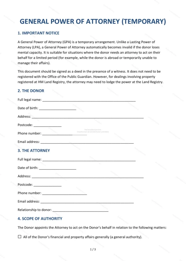 General Power of Attorney — Word & PDF Template