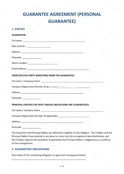 Guarantee Agreement — Word & PDF Template — document template in DOCX format