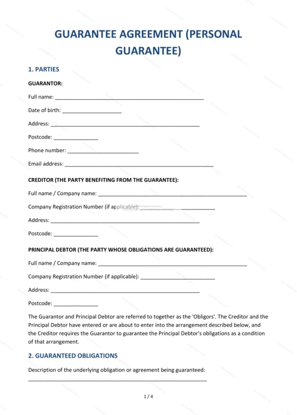 Guarantee Agreement — Word & PDF Template