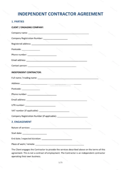 Independent Contractor Agreement — Word & PDF Template — document template in DOCX format