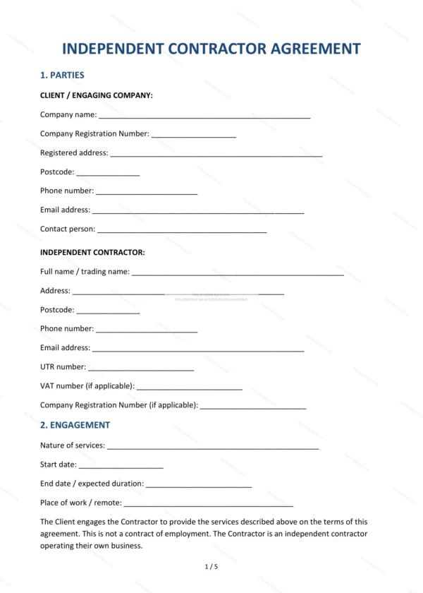 Independent Contractor Agreement — Word & PDF Template