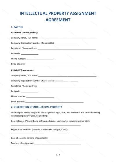 IP Assignment Agreement — Word & PDF Template — document template in DOCX format