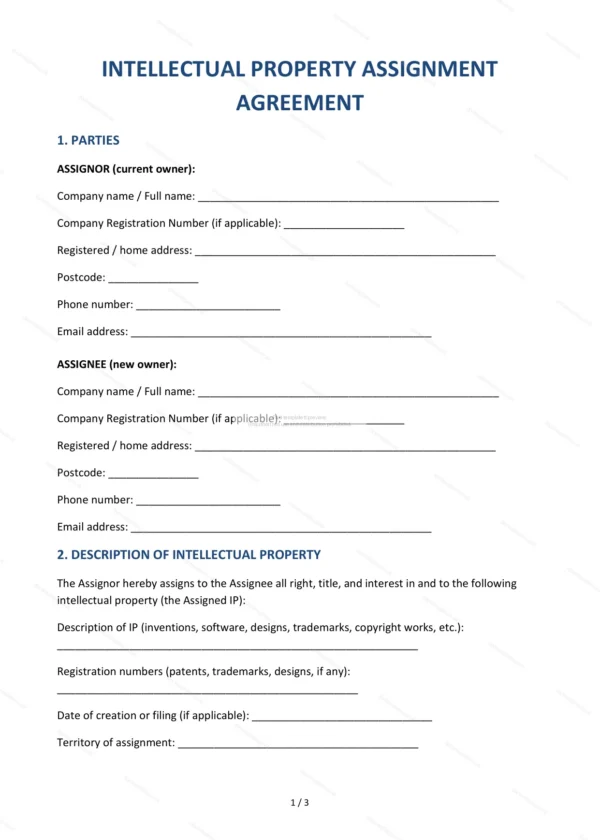 IP Assignment Agreement — Word & PDF Template