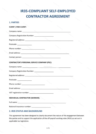 IR35 Contractor Agreement — Word & PDF Template — document template in DOCX format