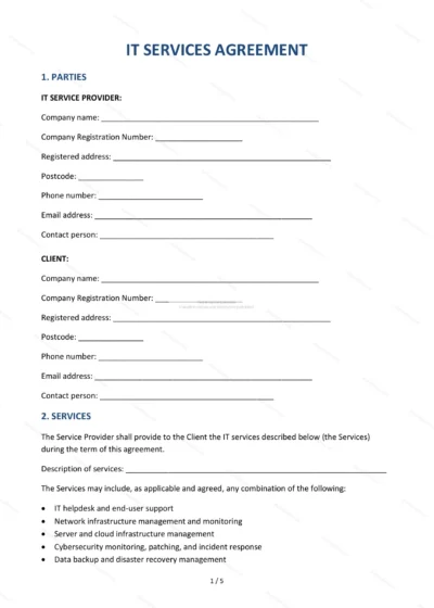 IT Services Agreement — Word & PDF Template — document template in DOCX format