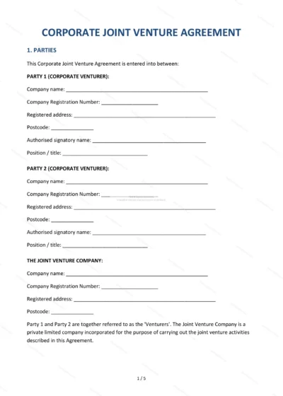 Corporate Joint Venture Agreement — Word & PDF Template — document template in DOCX format