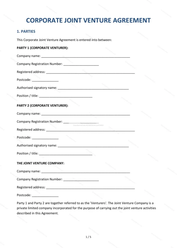 Corporate Joint Venture Agreement — Word & PDF Template