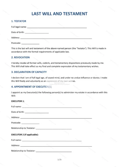 Last Will and Testament — Word & PDF Template — document template in DOCX format