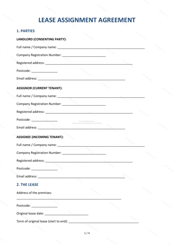 Deed of Assignment of Lease — Word & PDF Template