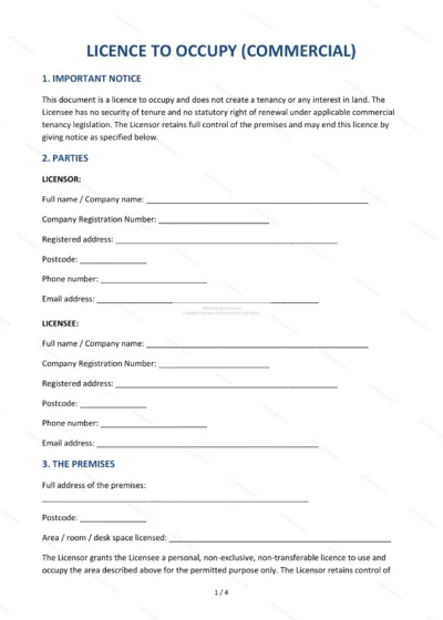 Licence to Occupy — Word & PDF Template — document template in DOCX format