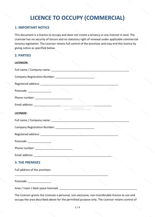 Licence to Occupy — Word & PDF Template