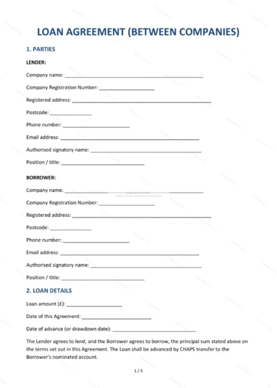 Loan Agreement Between Companies — Word & PDF Template — document template in DOCX format