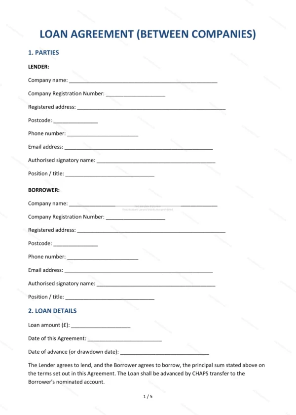 Loan Agreement Between Companies — Word & PDF Template