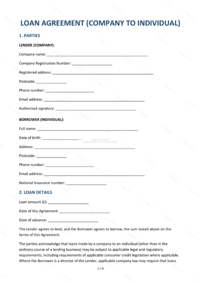 Company to Individual Loan Agreement — Word & PDF Template — document template in DOCX format