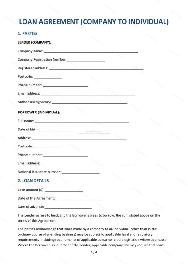 Company to Individual Loan Agreement — Word & PDF Template