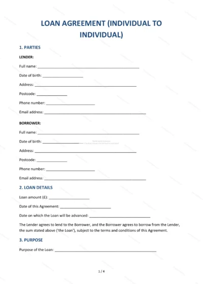 Personal Loan Agreement — Word & PDF Template — document template in DOCX format