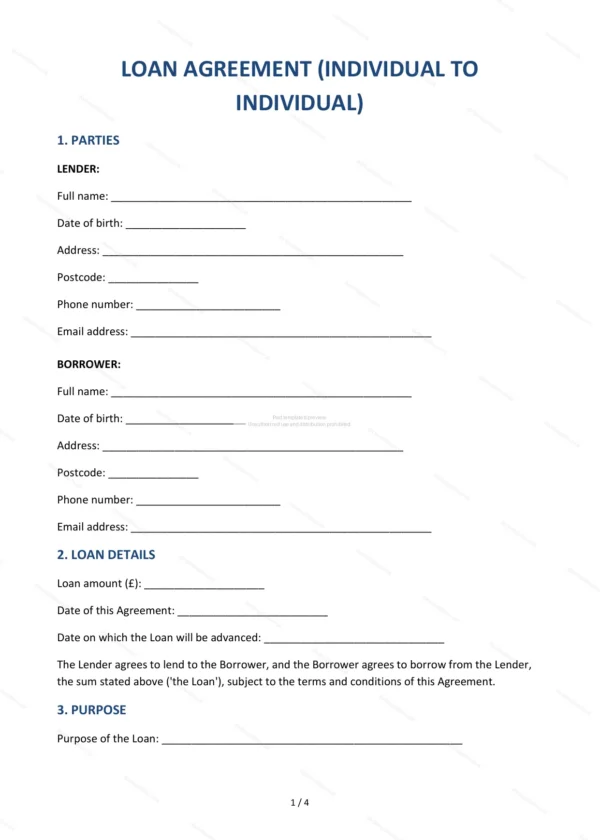 Personal Loan Agreement — Word & PDF Template