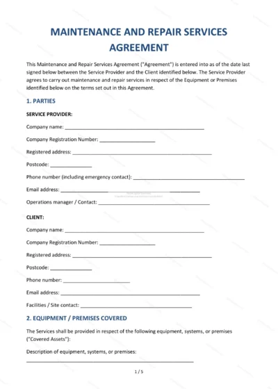 Maintenance and Repair Agreement — Word & PDF Template — document template in DOCX format