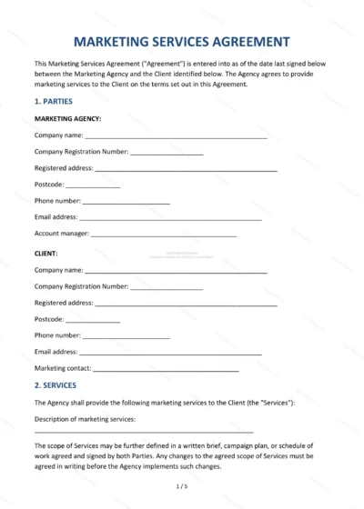 Marketing Services Agreement — Word & PDF Template — document template in DOCX format