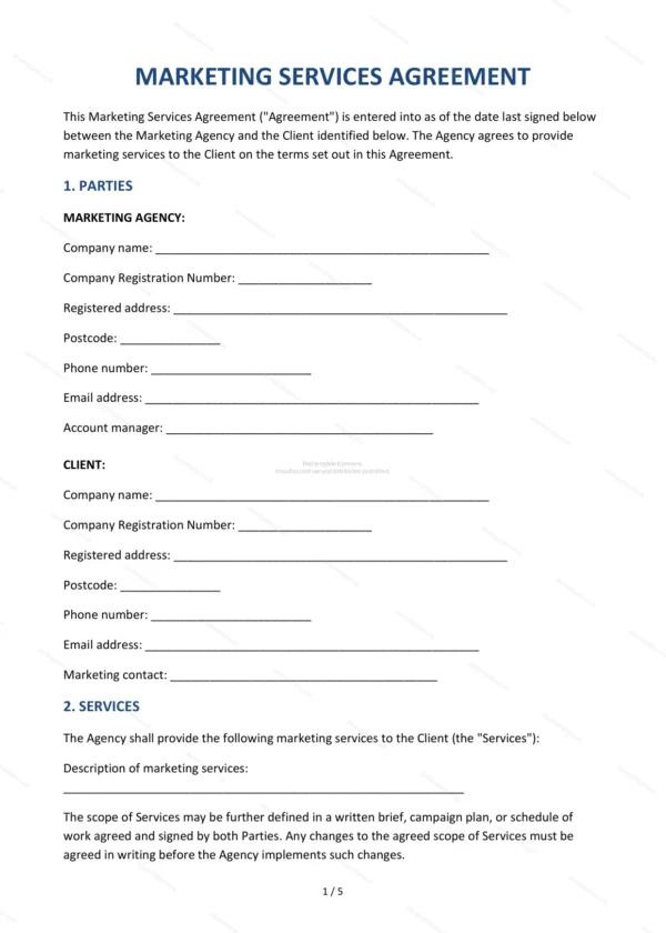Marketing Services Agreement — Word & PDF Template
