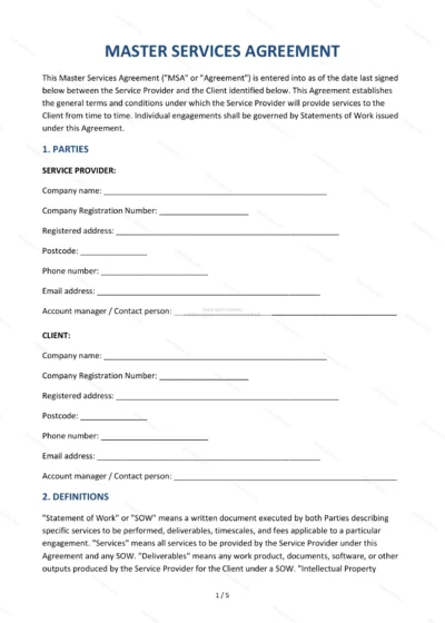 Master Services Agreement — Word & PDF Template — document template in DOCX format