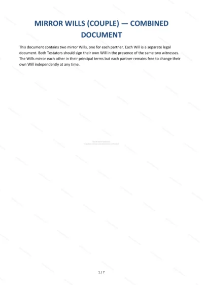 Mirror Wills — Word & PDF Template — document template in DOCX format