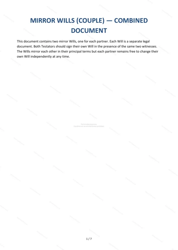 Mirror Wills — Word & PDF Template