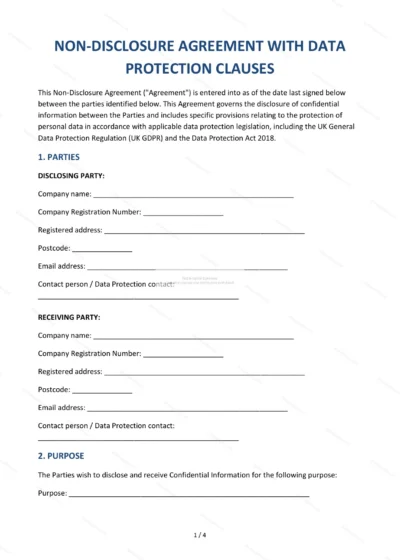 NDA with GDPR Data Protection Clauses — Word & PDF Template — document template in DOCX format