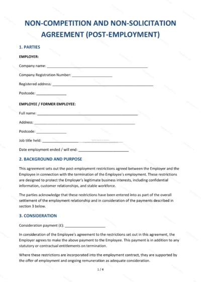 Non-Compete Agreement — Word & PDF Template — document template in DOCX format