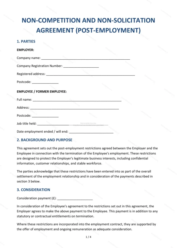 Non-Compete Agreement — Word & PDF Template