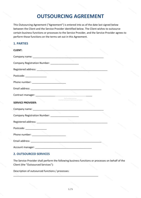 Outsourcing Agreement — Word & PDF Template