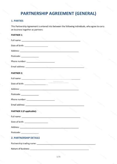 Partnership Agreement — Word & PDF Template — document template in DOCX format