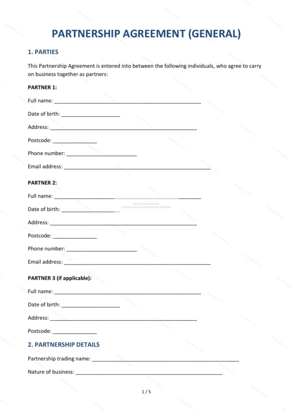 Partnership Agreement — Word & PDF Template