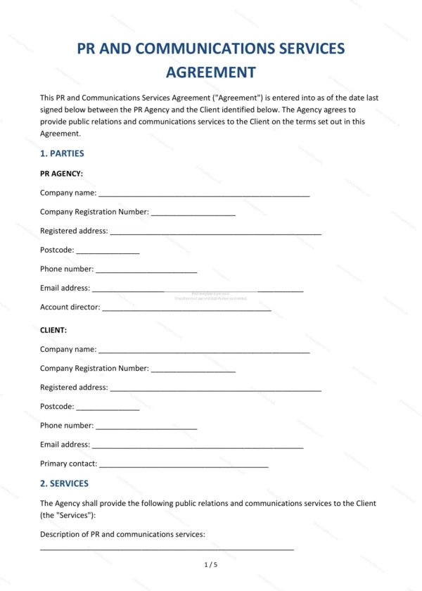 PR Services Agreement — Word & PDF Template