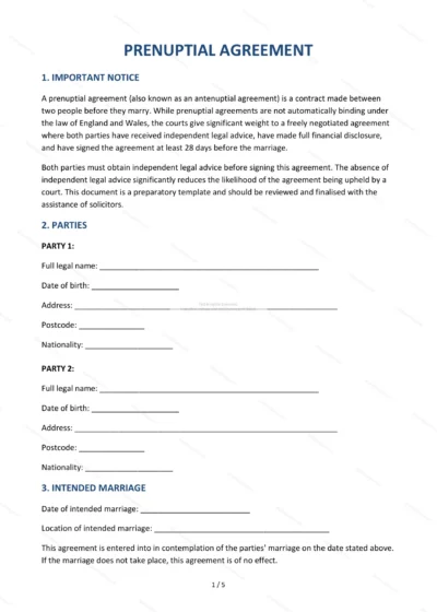 Prenuptial Agreement — Word & PDF Template — document template in DOCX format