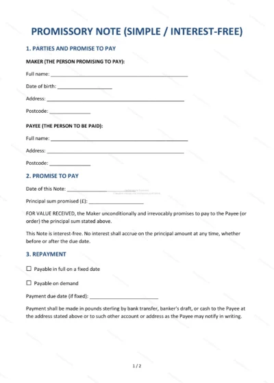 Promissory Note (Simple) — Word & PDF Template — document template in DOCX format