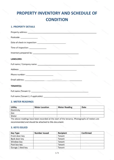 Property Inventory and Schedule of Condition — Word & PDF Template — document template in DOCX format