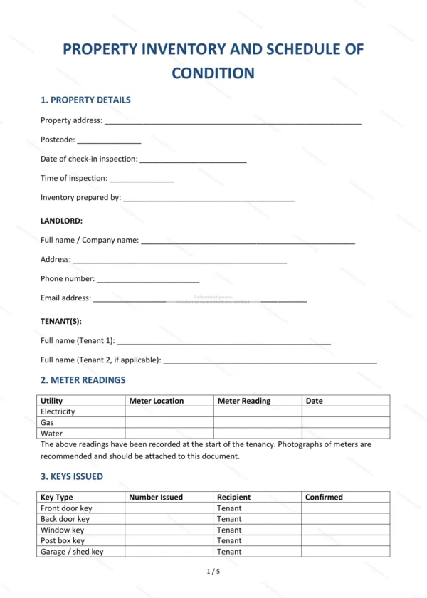 Property Inventory and Schedule of Condition — Word & PDF Template