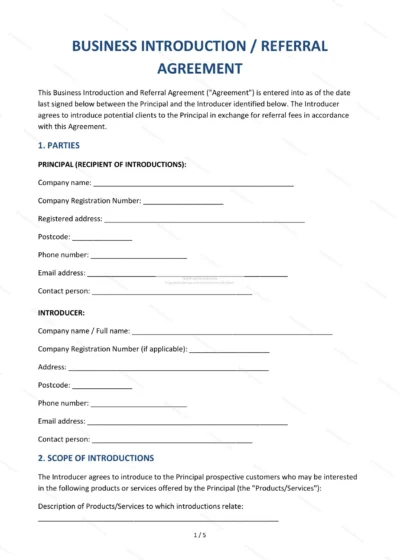 Referral Agreement — Word & PDF Template — document template in DOCX format