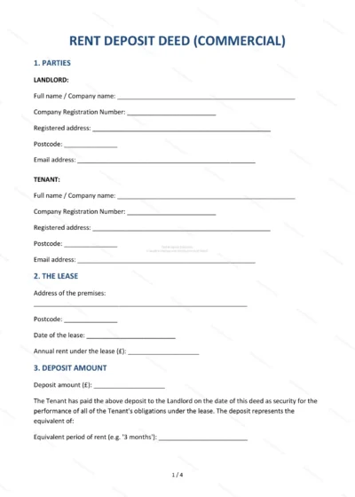 Rent Deposit Deed — Word & PDF Template — document template in DOCX format
