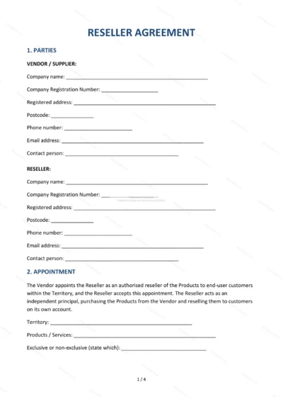 Reseller Agreement — Word & PDF Template — document template in DOCX format