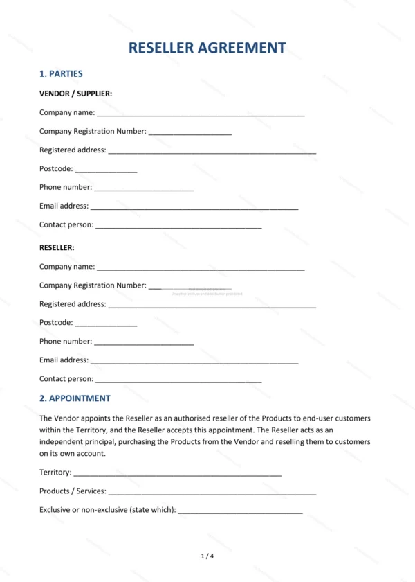 Reseller Agreement — Word & PDF Template