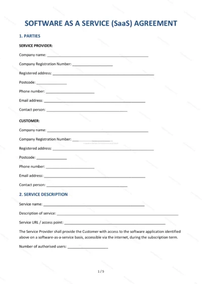 SaaS Agreement — Word & PDF Template — document template in DOCX format