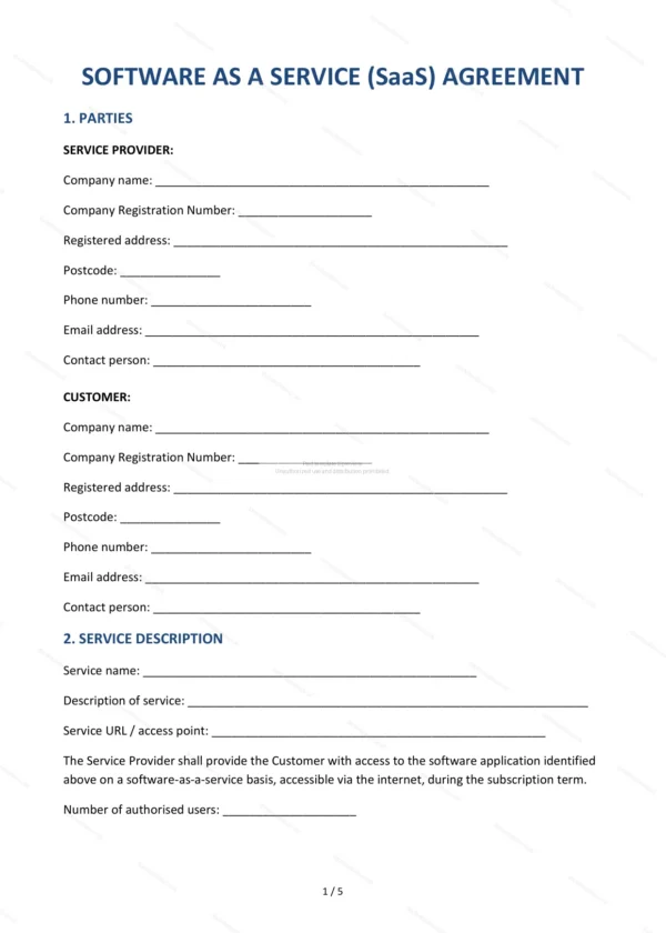 SaaS Agreement — Word & PDF Template