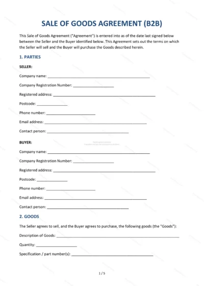 Sale of Goods Agreement (B2B) — Word & PDF Template — document template in DOCX format